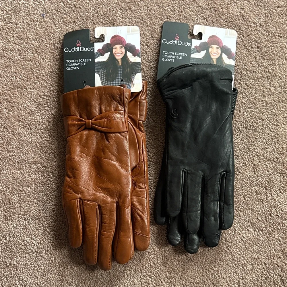 Cuddl Duds set of 2 leather gloves medium NWT